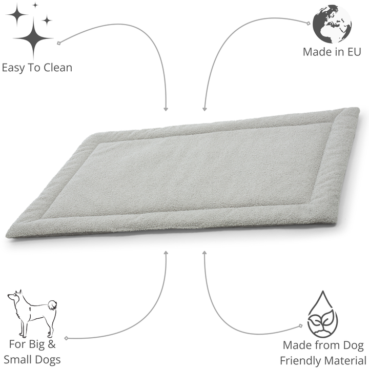 Soft and eco-friendly mat with annotations highlighting its pet-friendly materials and versatile design.