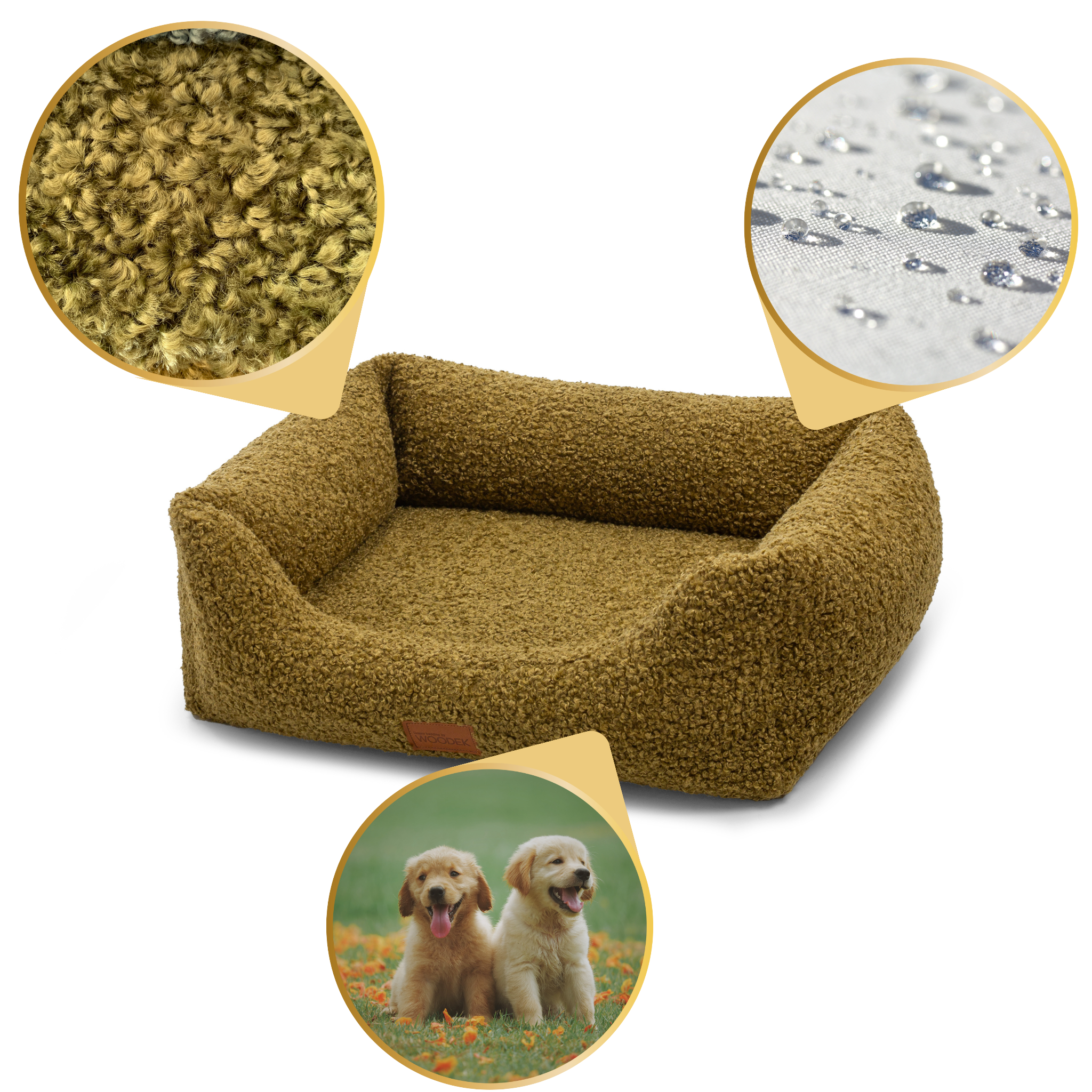 orthopedic pet bed in olive green, featuring a waterproof finish and a sherpa texture for maximum comfort, perfect as an orthopedic bed for cats
