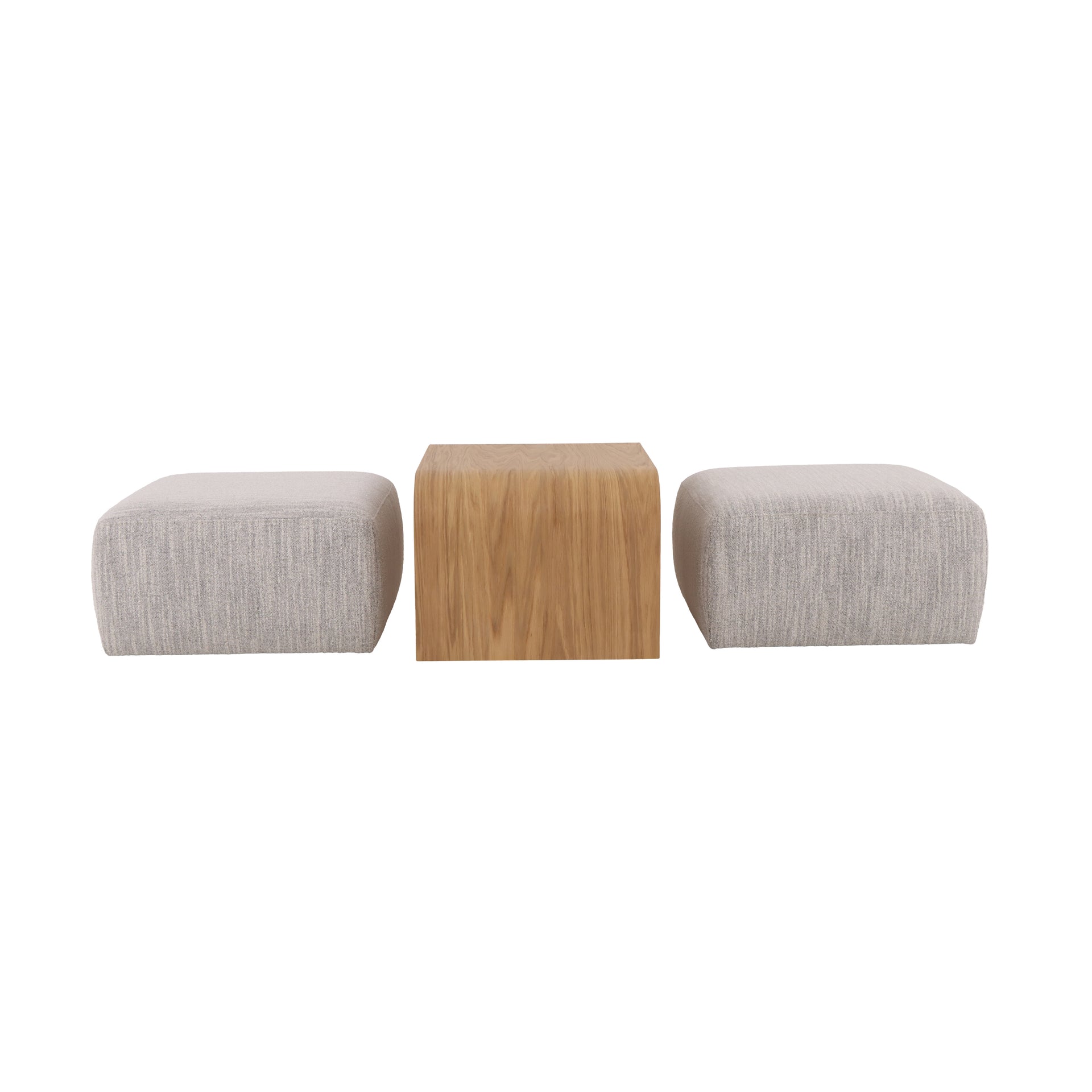 Celeste Oak Coffee Table with Poufs – Grey Fabric