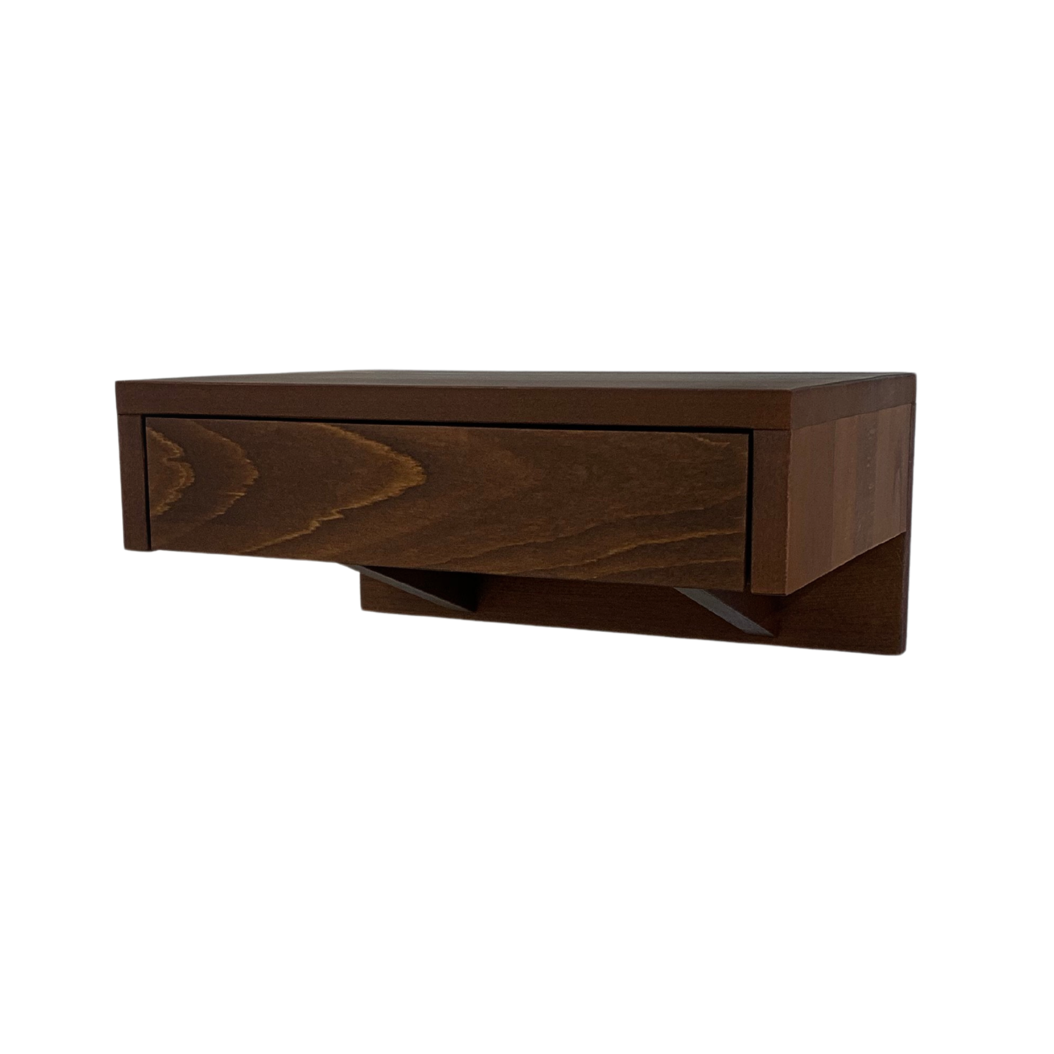 A compact wooden nightstand with a pull-out drawer, offering convenient storage for bedside essentials