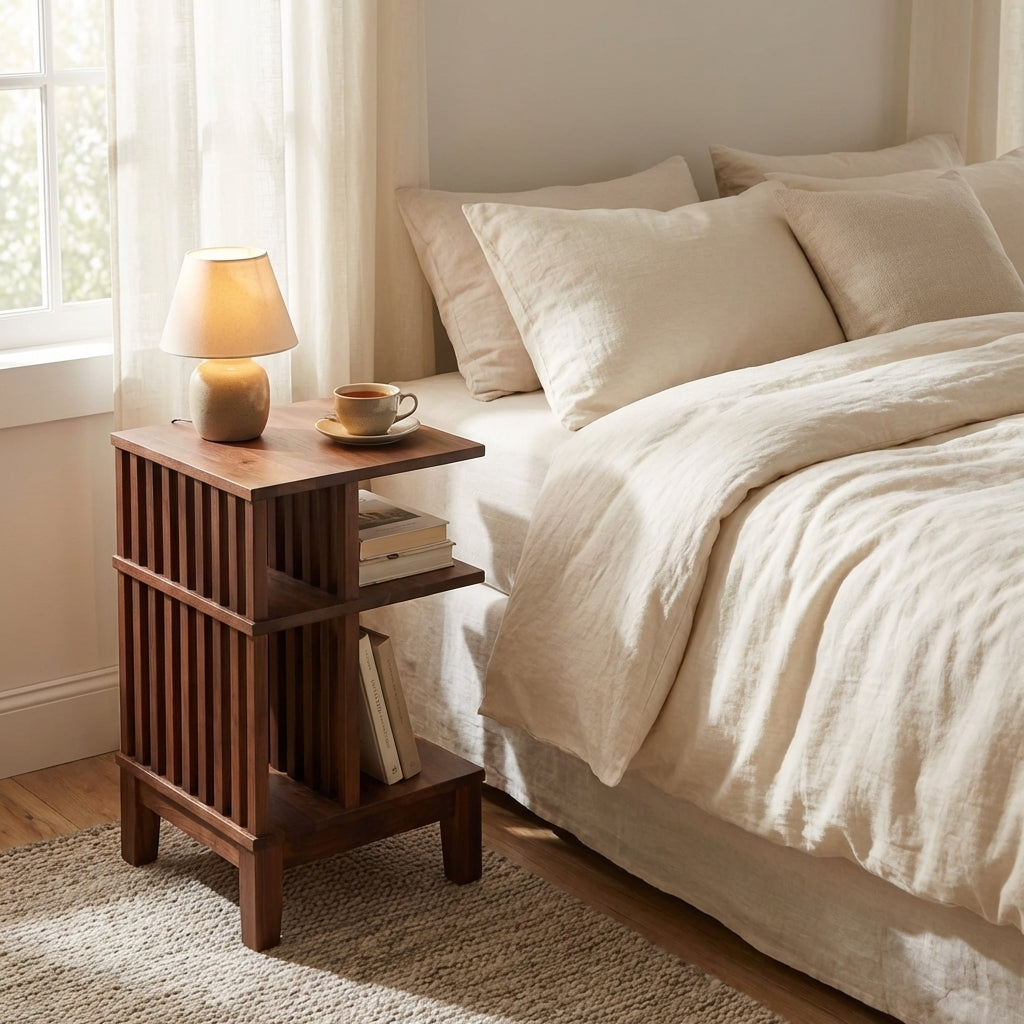 Nightstand Celine - American Walnut Wood + Matte Lacquer Finish