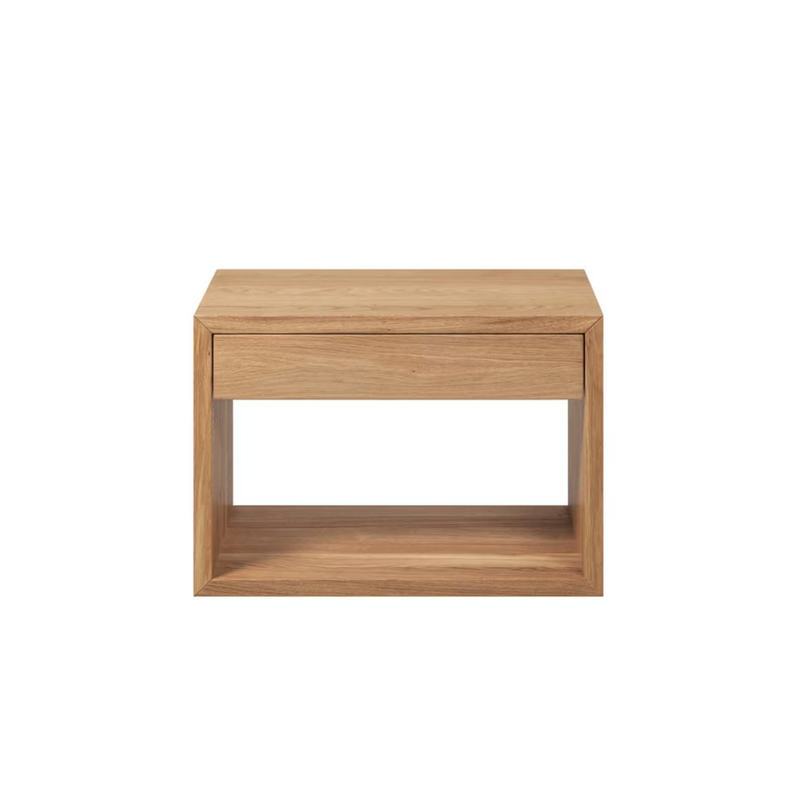Modern floating wooden nightstand with spacious drawer and minimalist oak finish