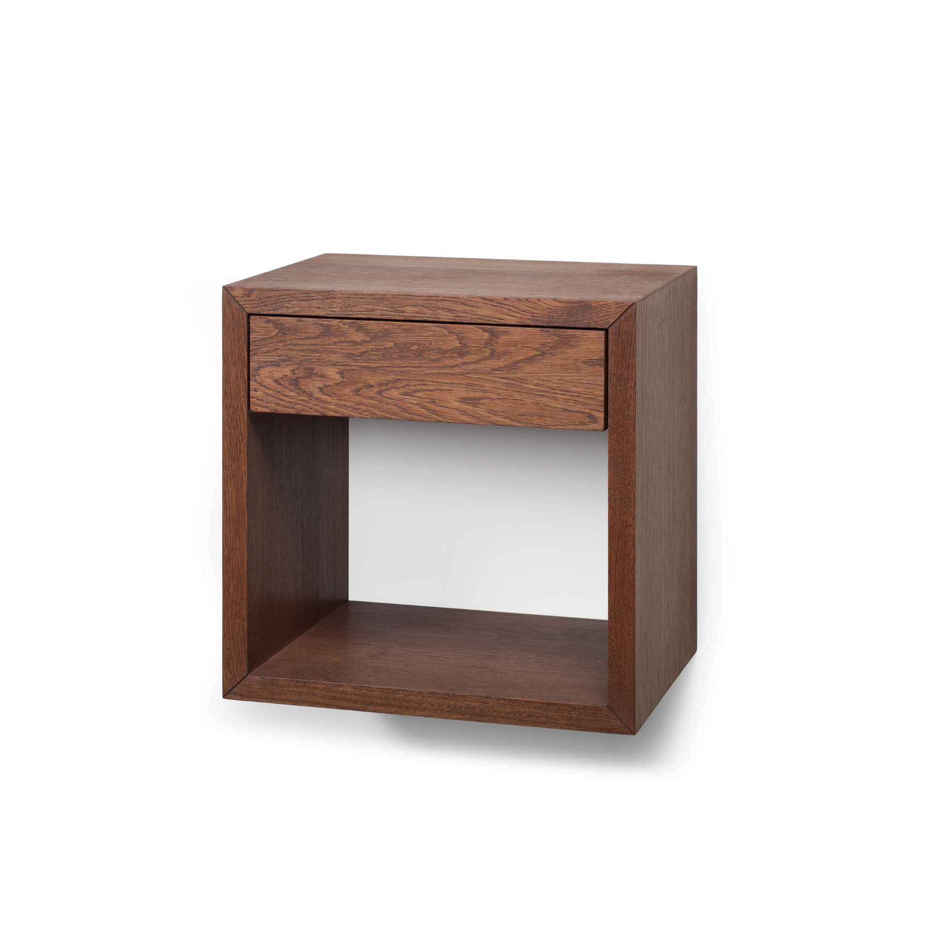 Hugo Floating Nightstand in Walnut Beech with Drawer and a Shelf