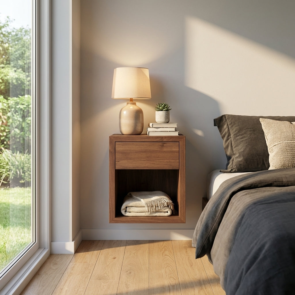 Small Nightstand Hugo With Soft-Close Drawer - Walnut Matte Lacquer Finish