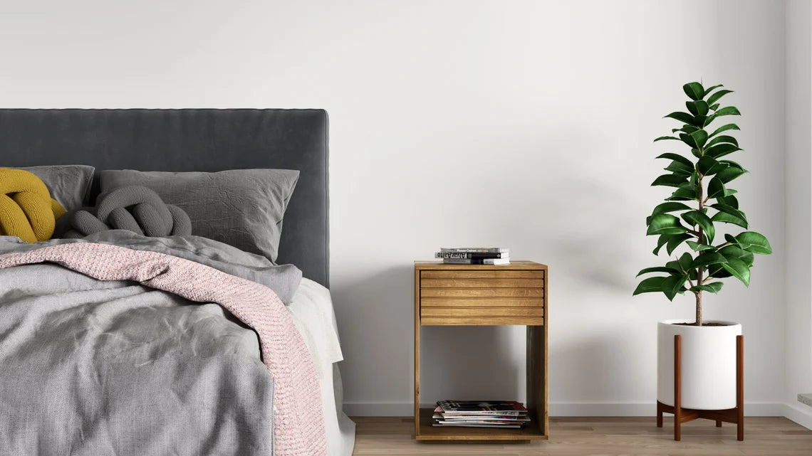 Unfinished Solid Oak Hardwood Floor Nightstand with a Drawer - Rustic Bedside Table for Bedroom