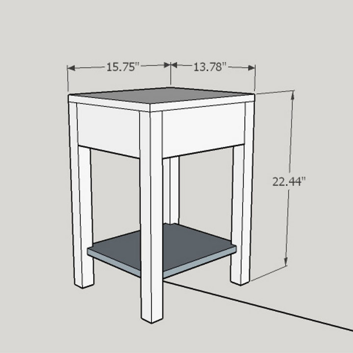 Bedside table Tommy 3D drawing with measurements