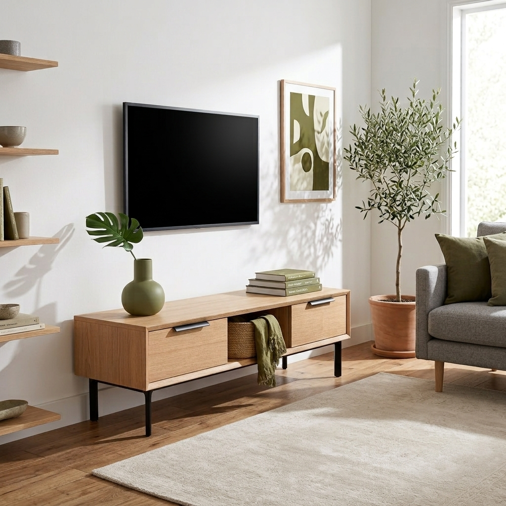 Bergen Solid American White Oak Media Console – Handcrafted TV Cabinet