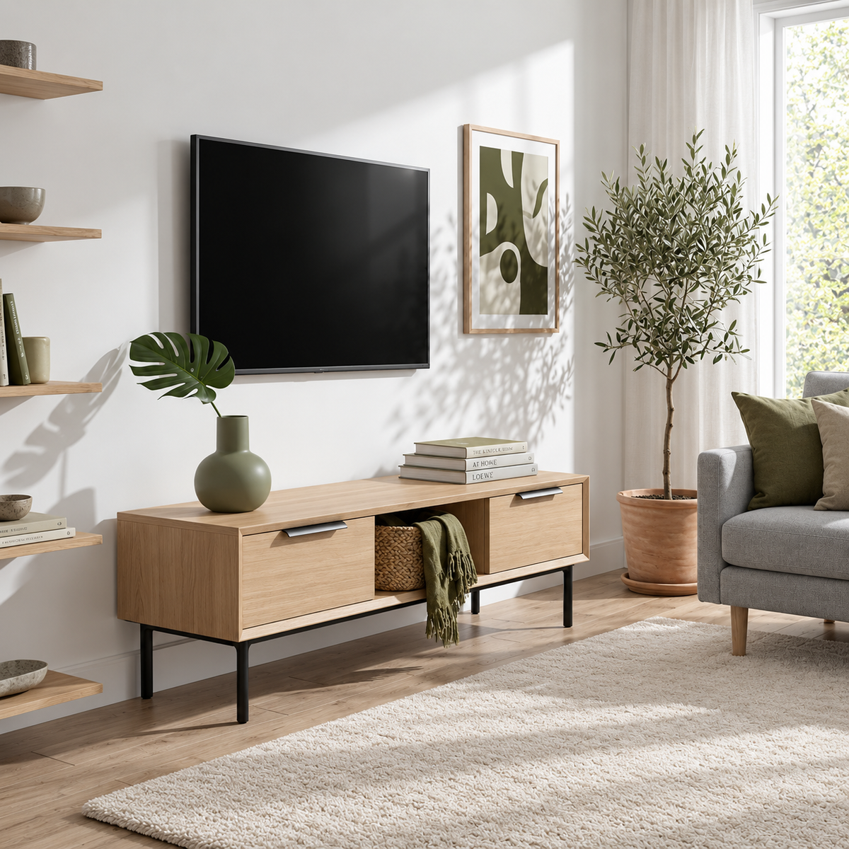 Bergen Solid American White Oak Media Console – Handcrafted TV Cabinet