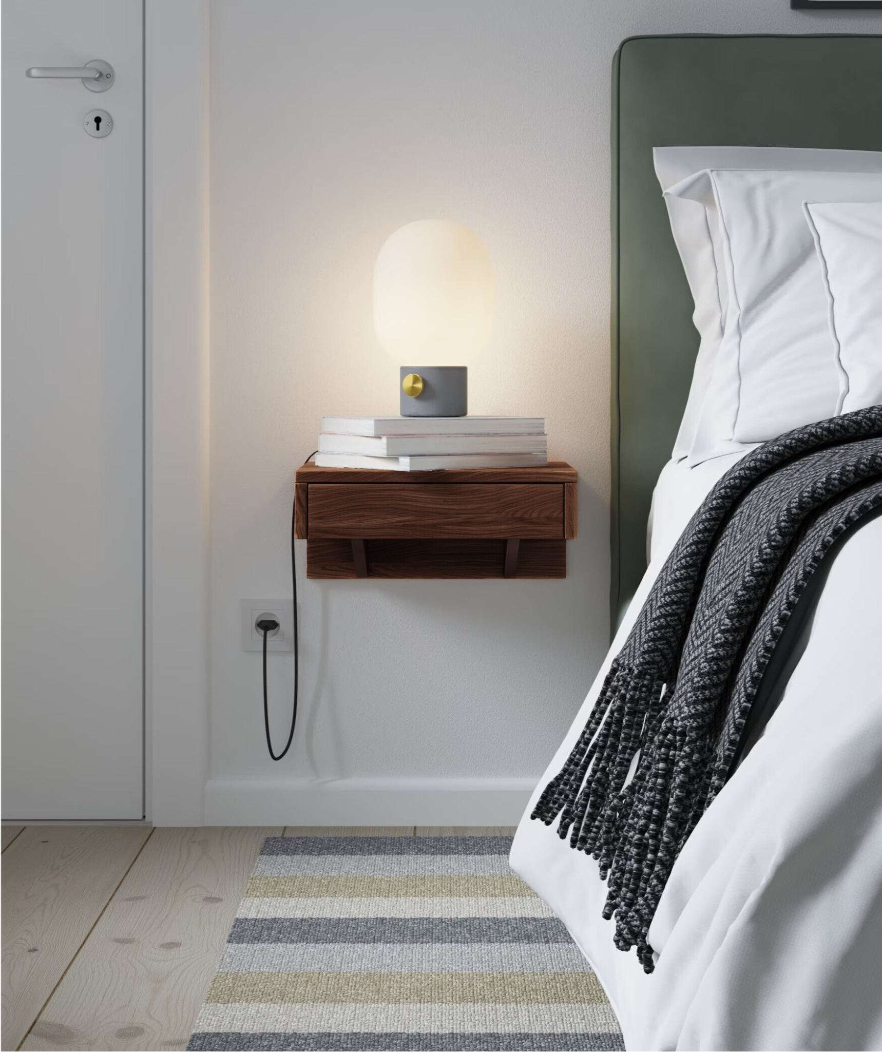 Bo Floating Nightstand in Walnut with a Drawer