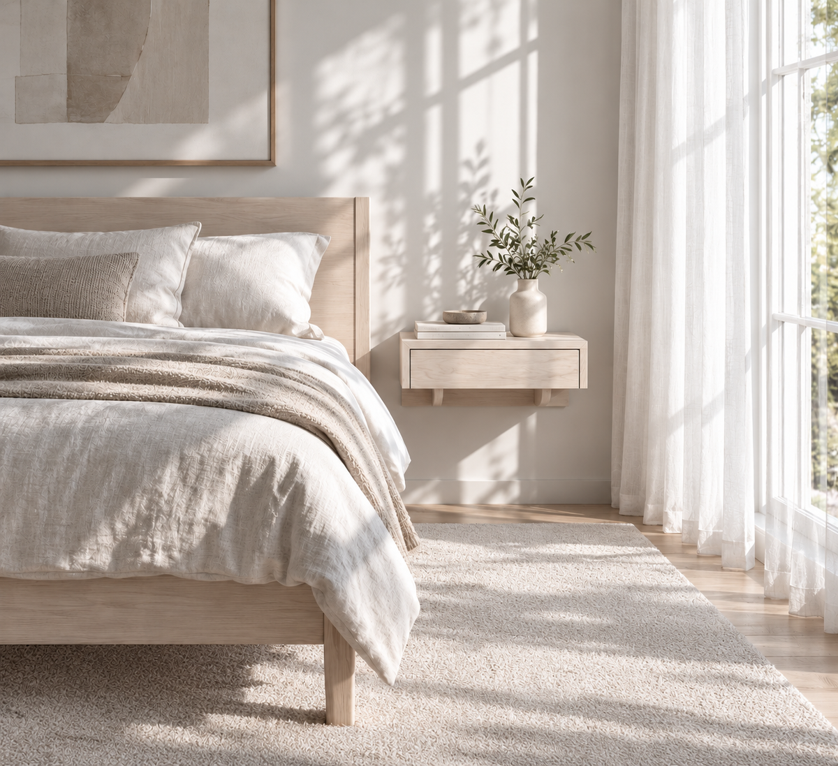 Floating Nightstand Bo - White Beech with a Drawer
