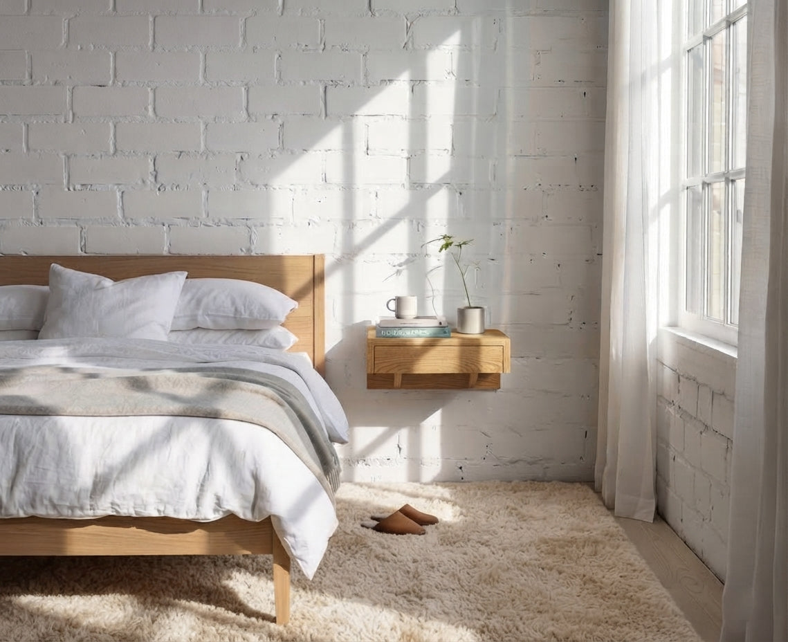 Floating Nightstand Bo with Drawer – Solid American White Oak