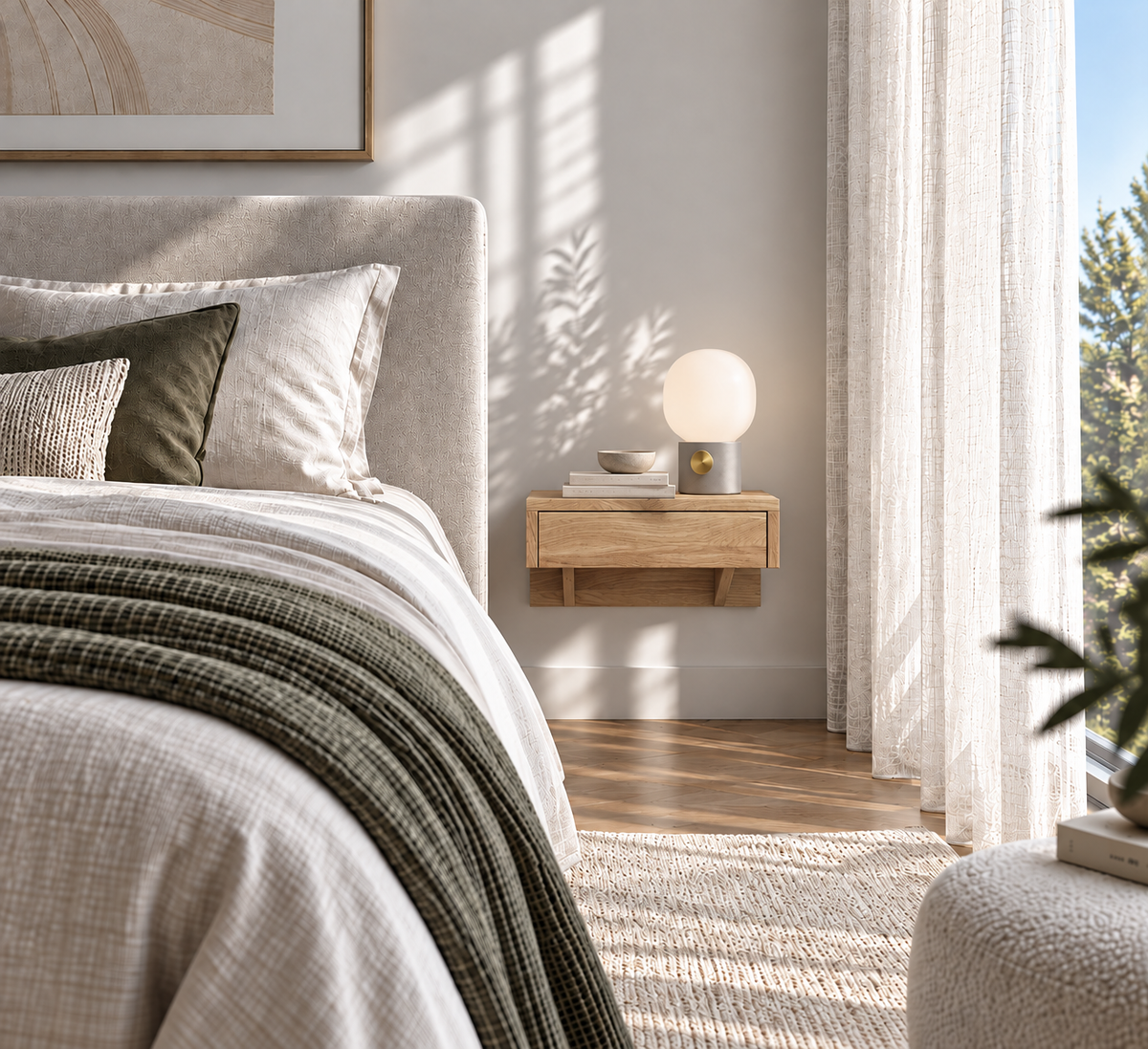 Floating Nightstand Bo with Drawer – Solid American White Oak