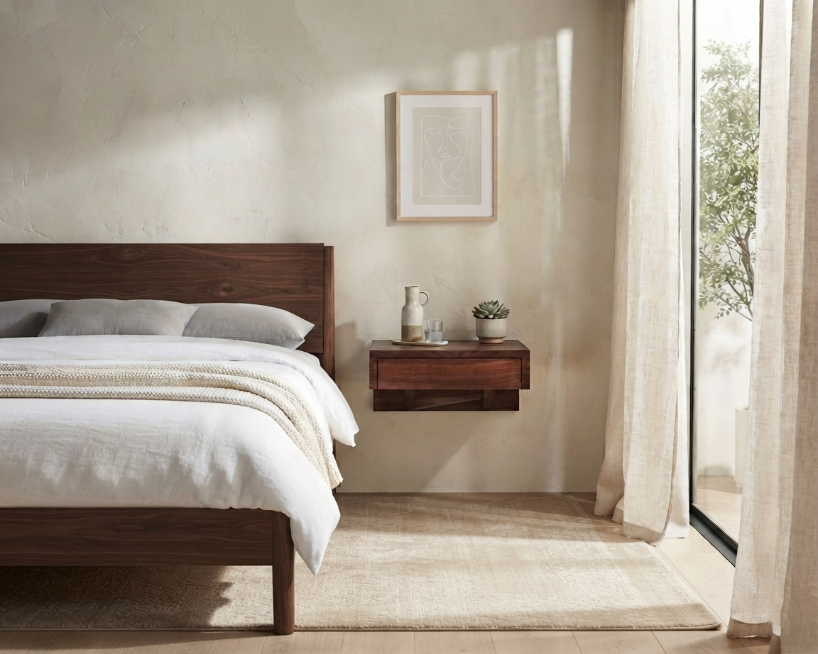 Bo Floating Nightstand in Walnut with a Drawer
