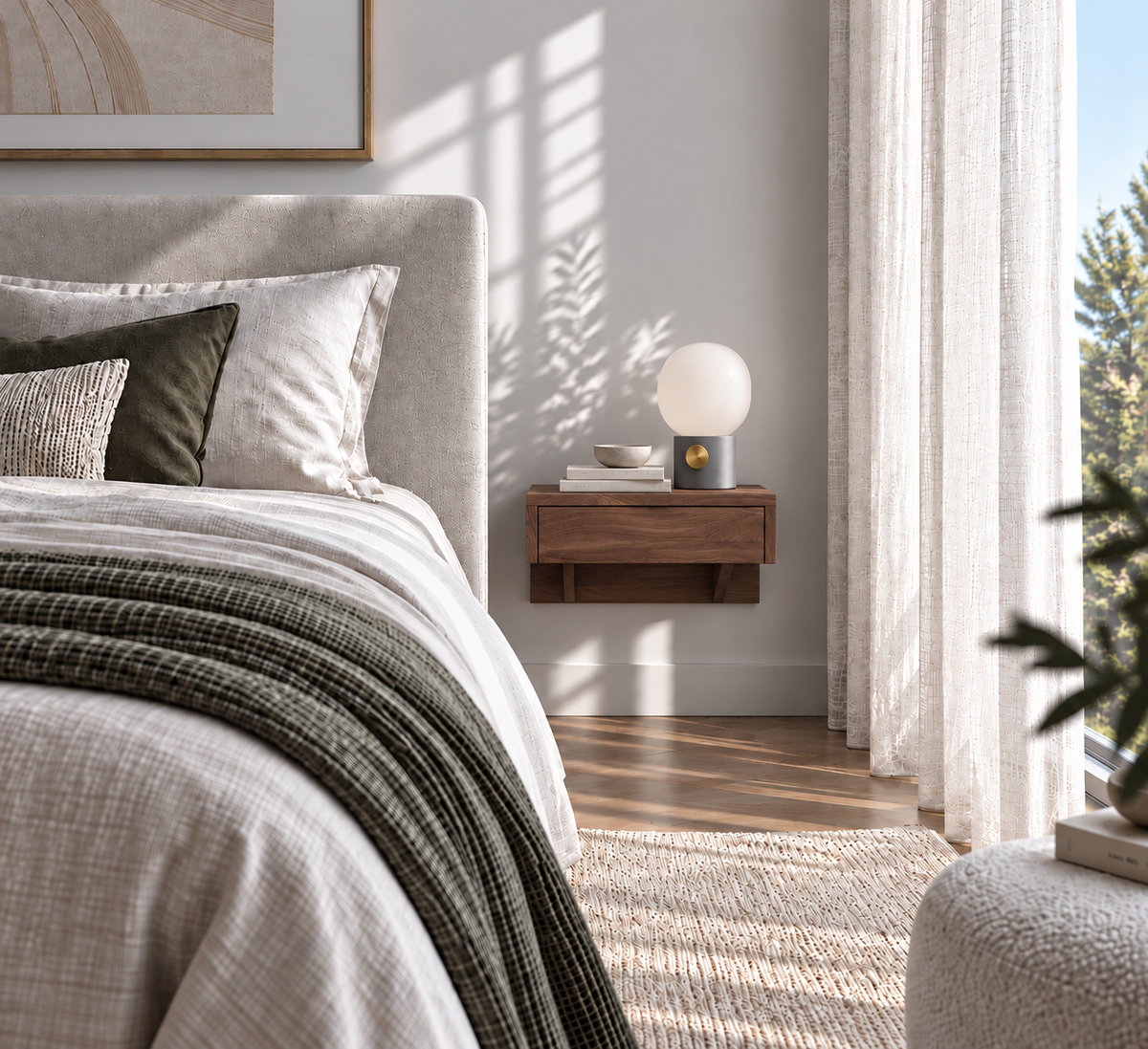 Bo Floating Nightstand in Walnut with a Drawer