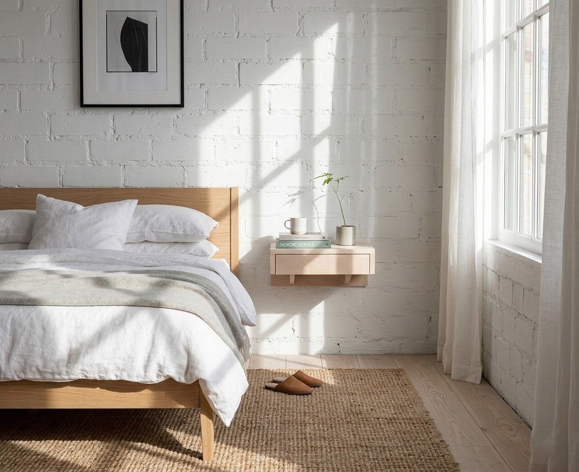 Floating Nightstand Bo - White Beech with a Drawer