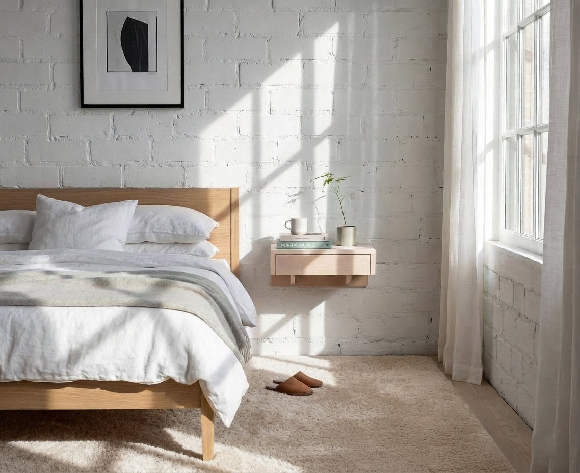 Floating Nightstand Bo - White Beech with a Drawer