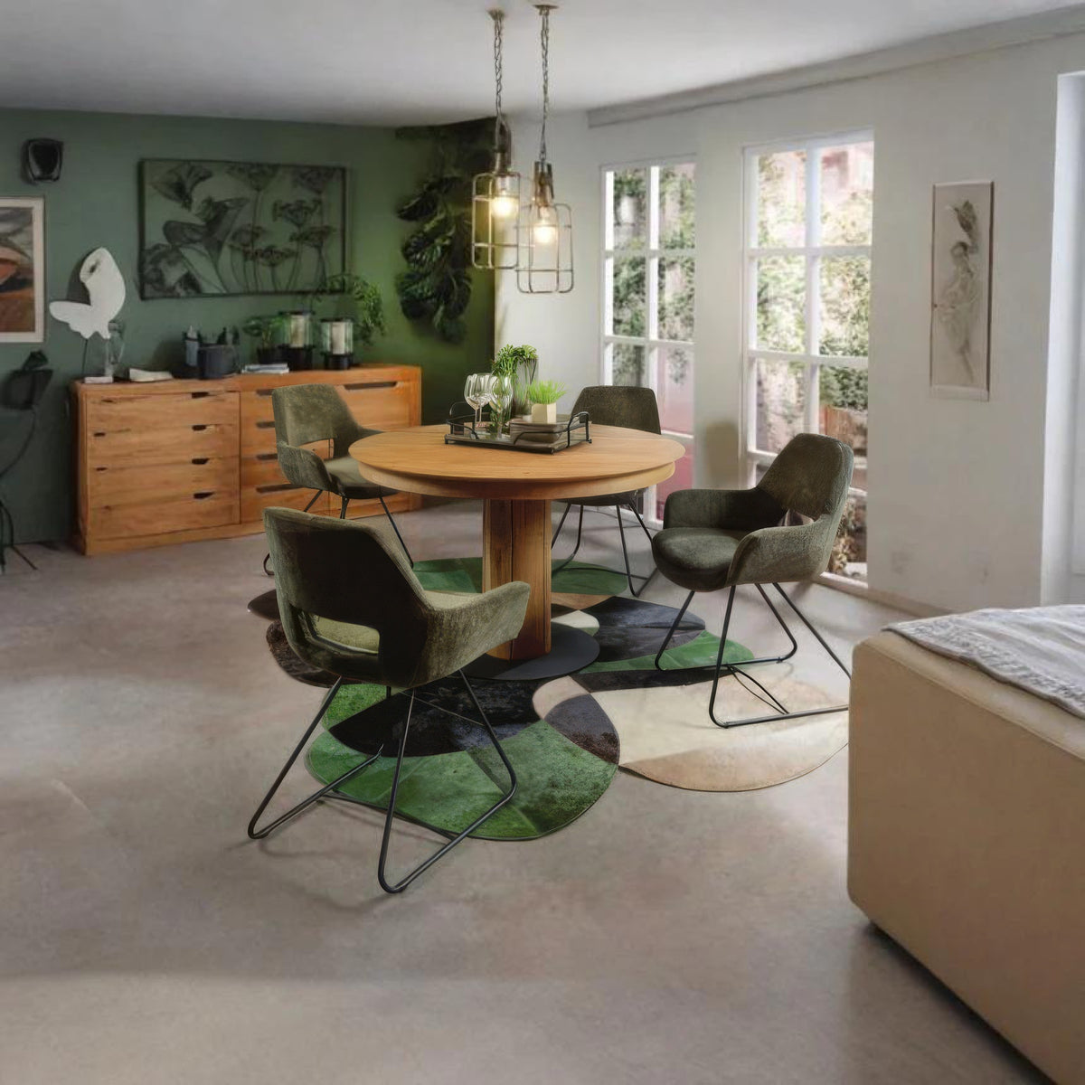 Elin round extendable solid oak dining table with natural oil-wax finish and unique wood grain