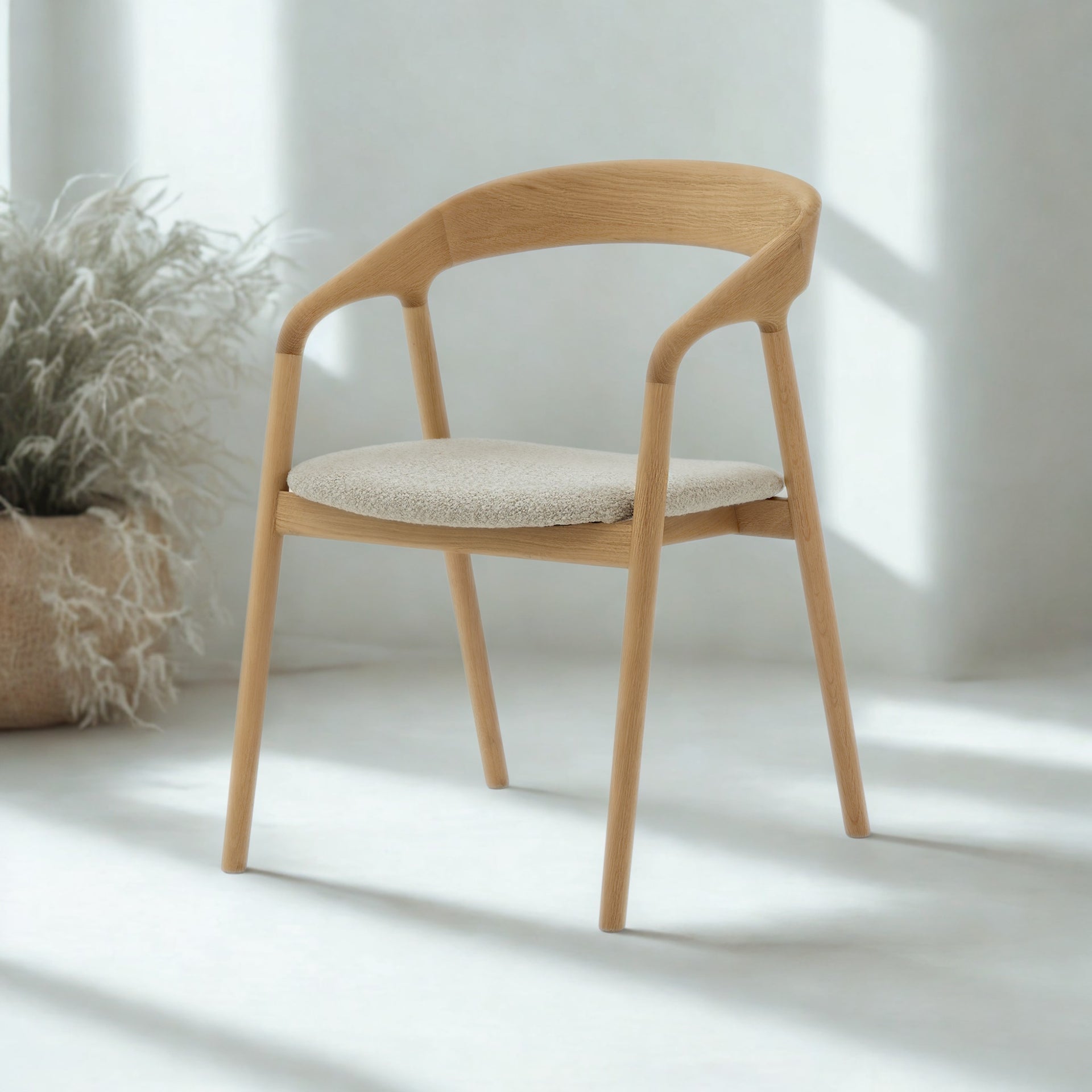 Celeste - Elegant Oak Dining Chair, Beige Leather
