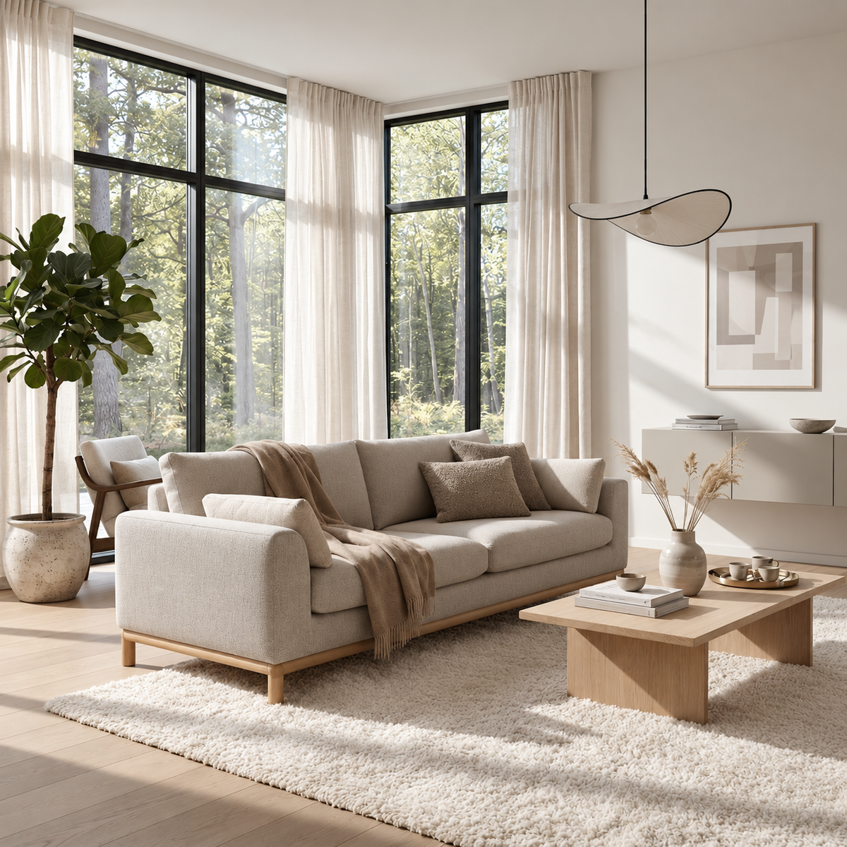 Modern Wooden Sofa Celeste - Leigh Fabric