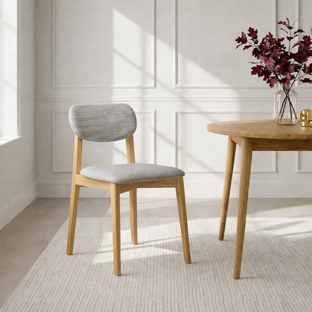 Theo - Scandinavian Oak Dining Chair - Leigh Fabric, Set of 2