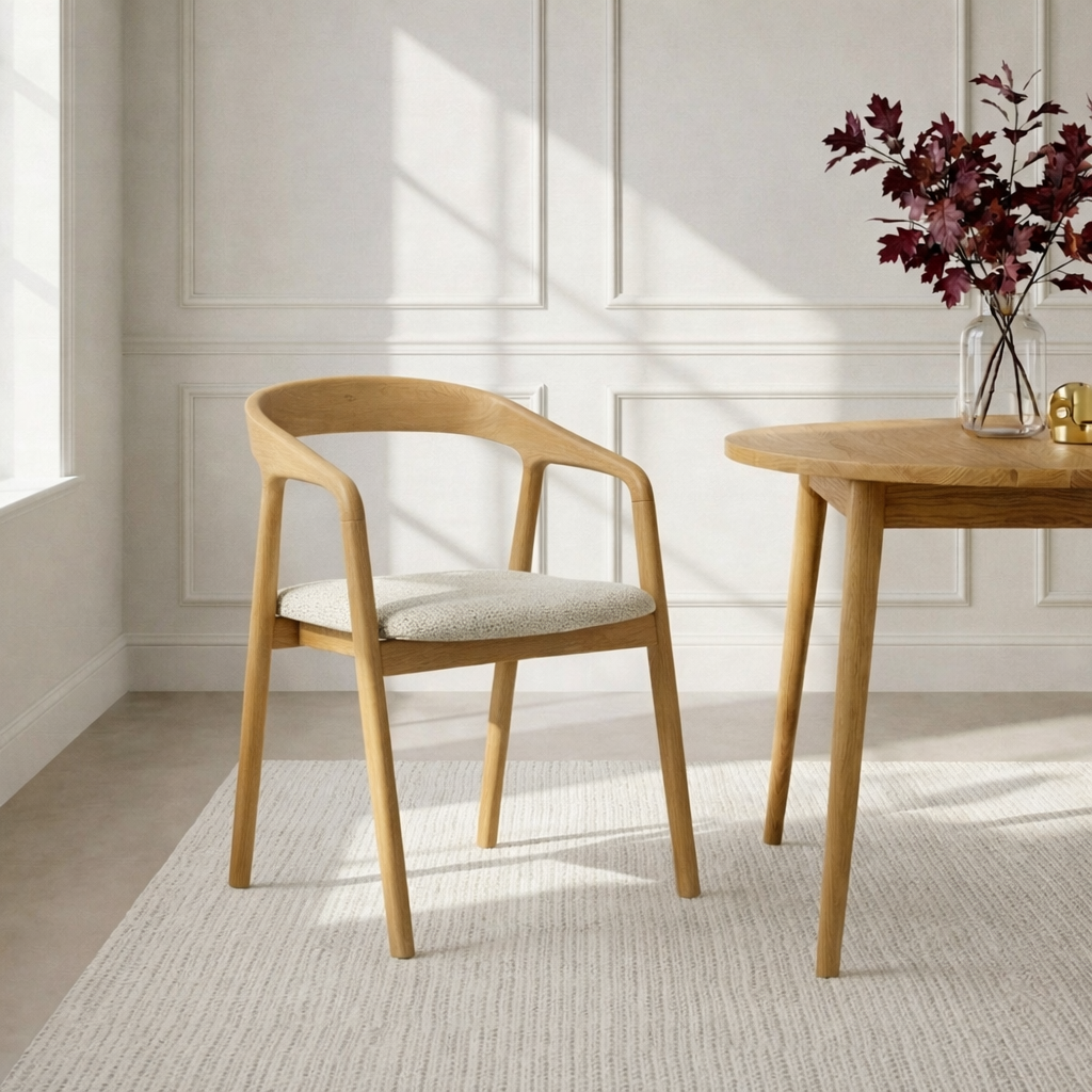 Celeste – Elegant Oak Dining Chair, Cobble Fabric