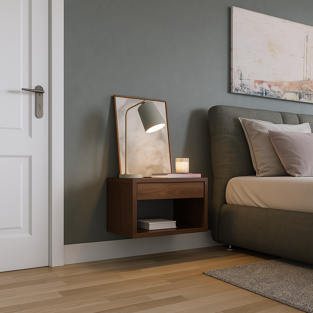 Floating Wide Nightstand Hugo - Walnut Beech