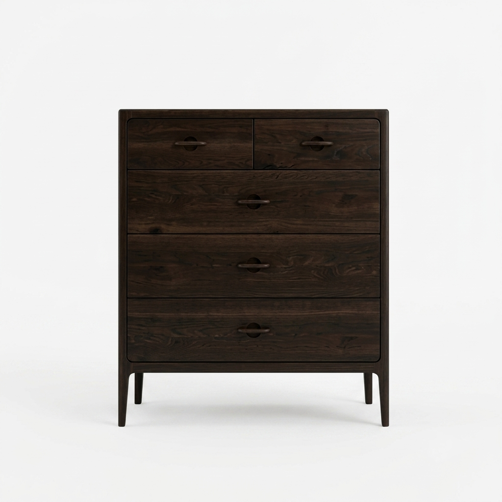 Elin 3+2 Drawer Dresser in Espresso Oak - front view showing clean lines and dark wooden handles