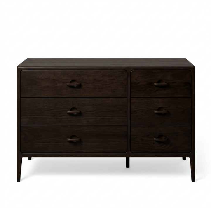 Elin espresso oak 6-drawer dresser, full front view