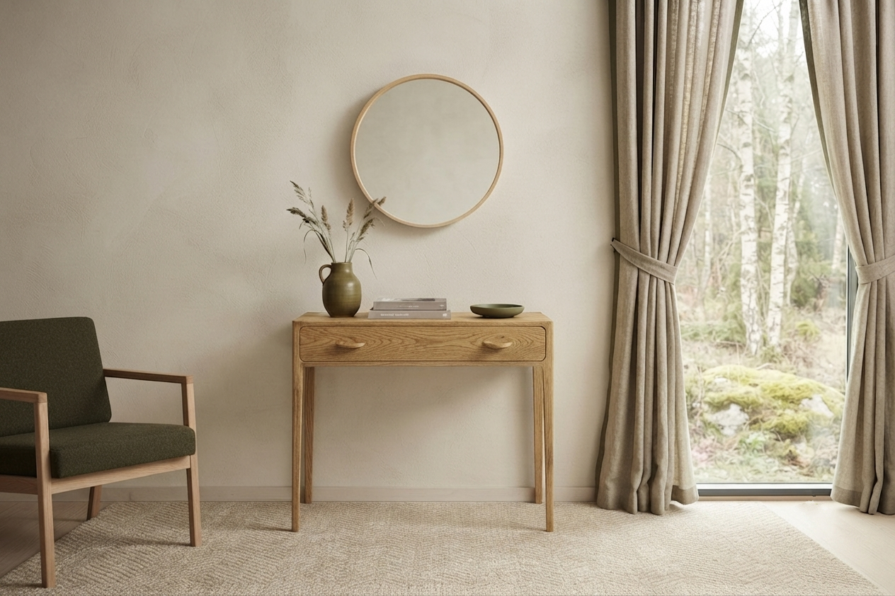 Elin Solid Oak Console Table With Two Drawers