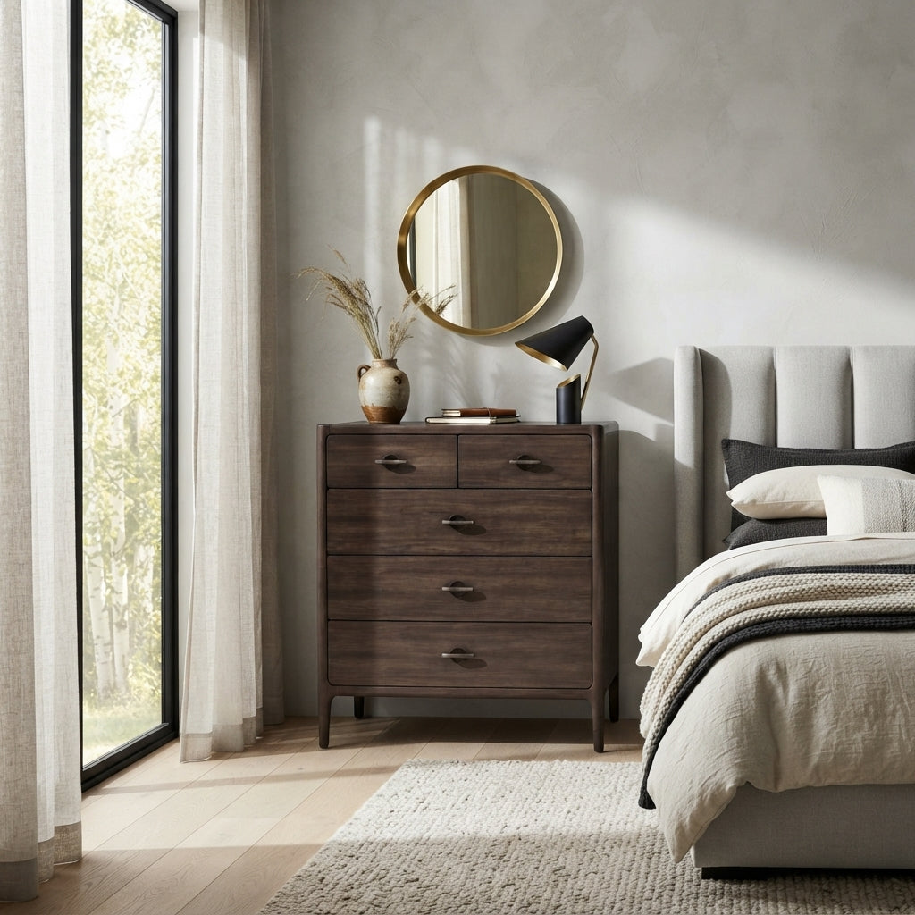 Elin Premium American White Oak Dresser with 3+2 Drawers - Espresso