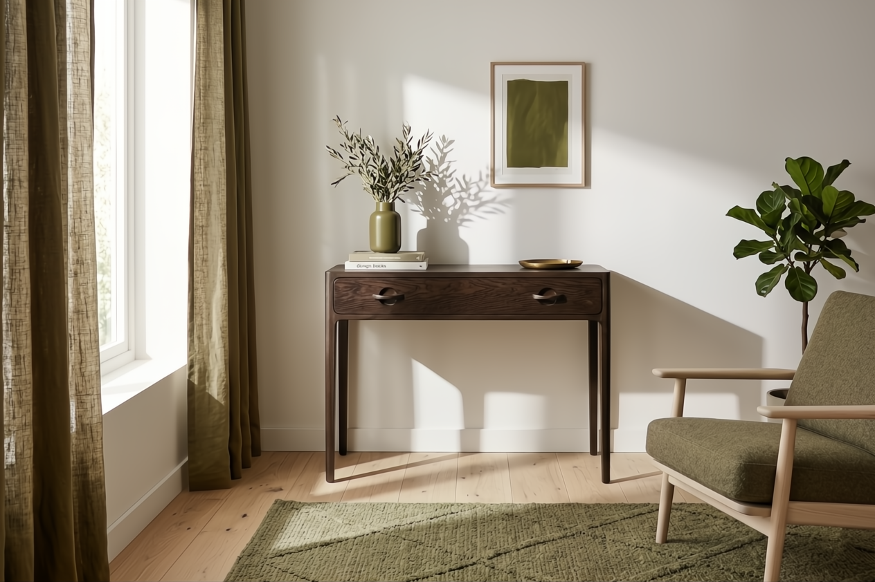 Elin Solid Oak Console Table With Two Drawers - Espresso Oak