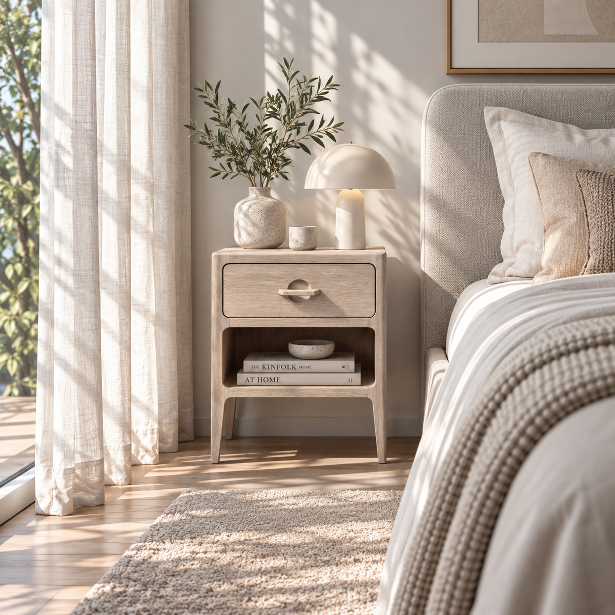 Elin American White Oak Nightstand with Drawer - White Lacquer