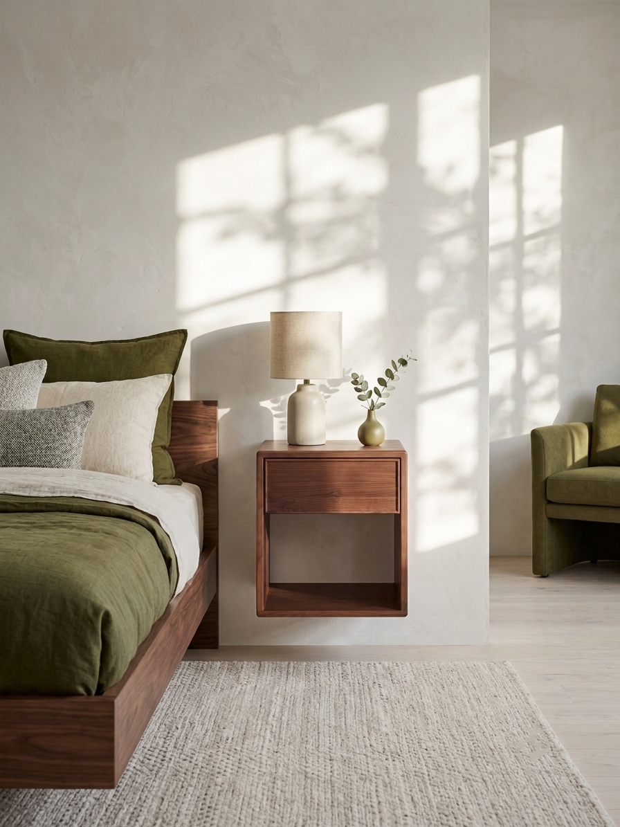 Helene Floating Bedside Table - Walnut Wood