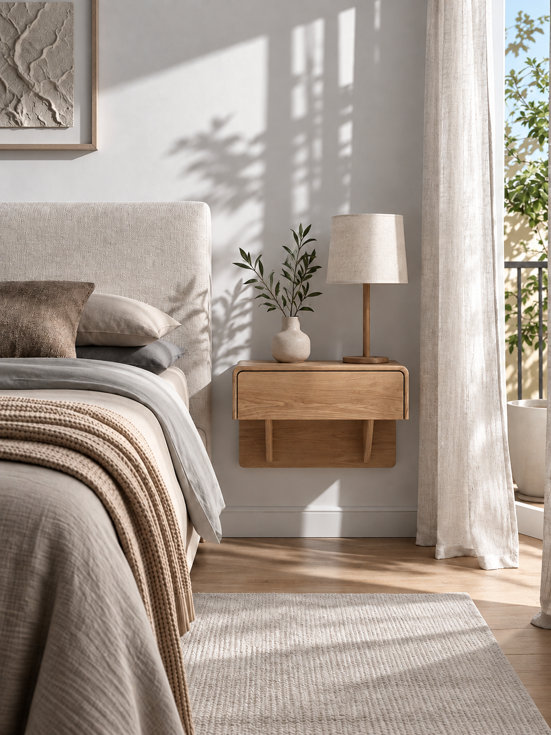 Frank Wall-Mounted Oak Nightstand - Natural American White Oak