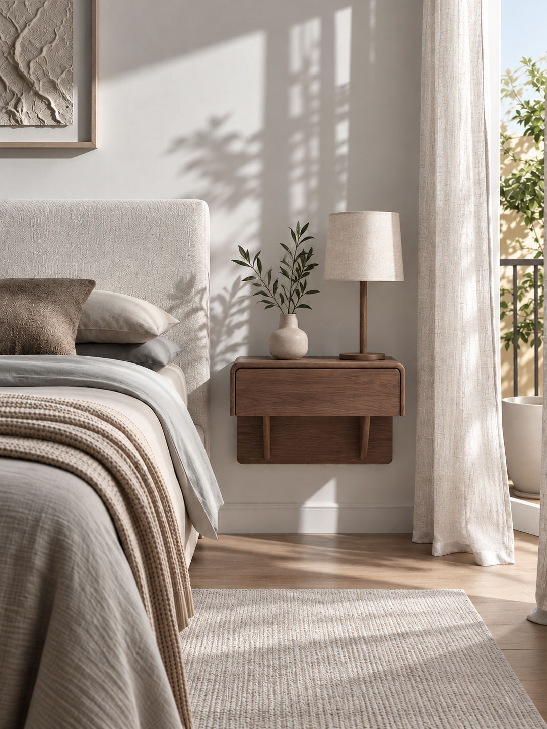 Frank Floating Bedside Table - Walnut Wood