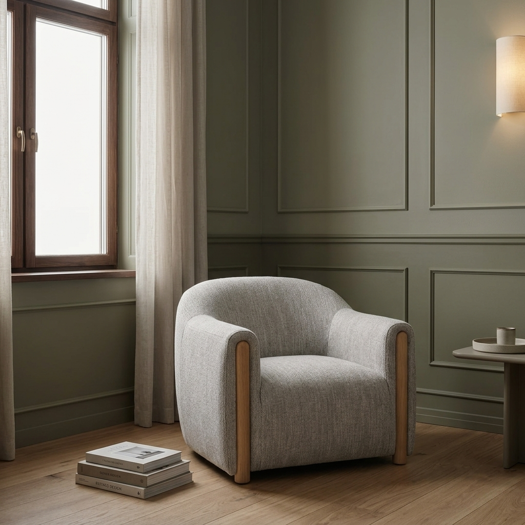 Franz – Light Grey Fabric Armchair with American White Oak Legs