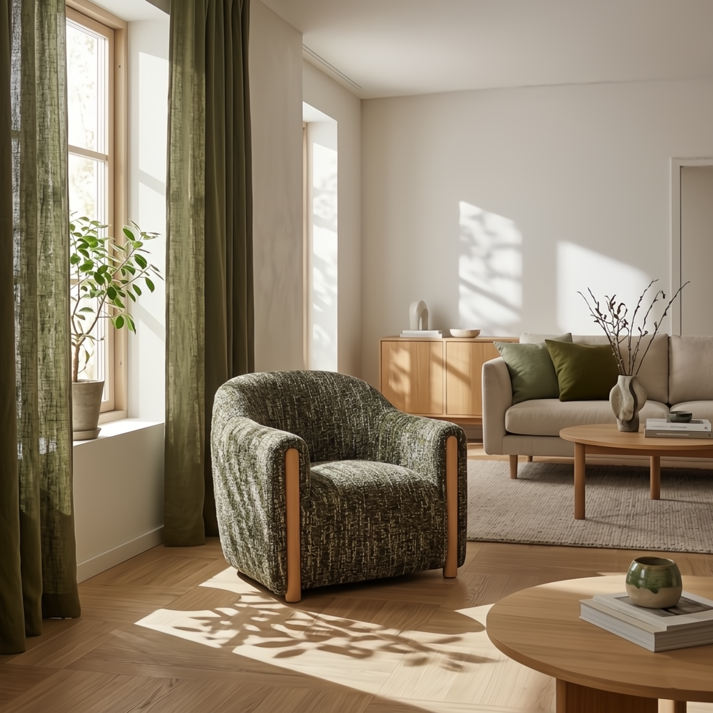 Franz - Green Fabric Armchair with American White Oak Legs