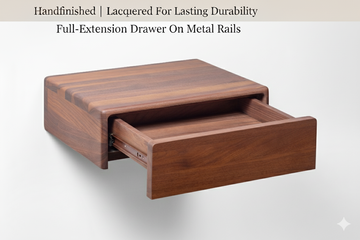Bo Floating Nightstand in Walnut with a Drawer