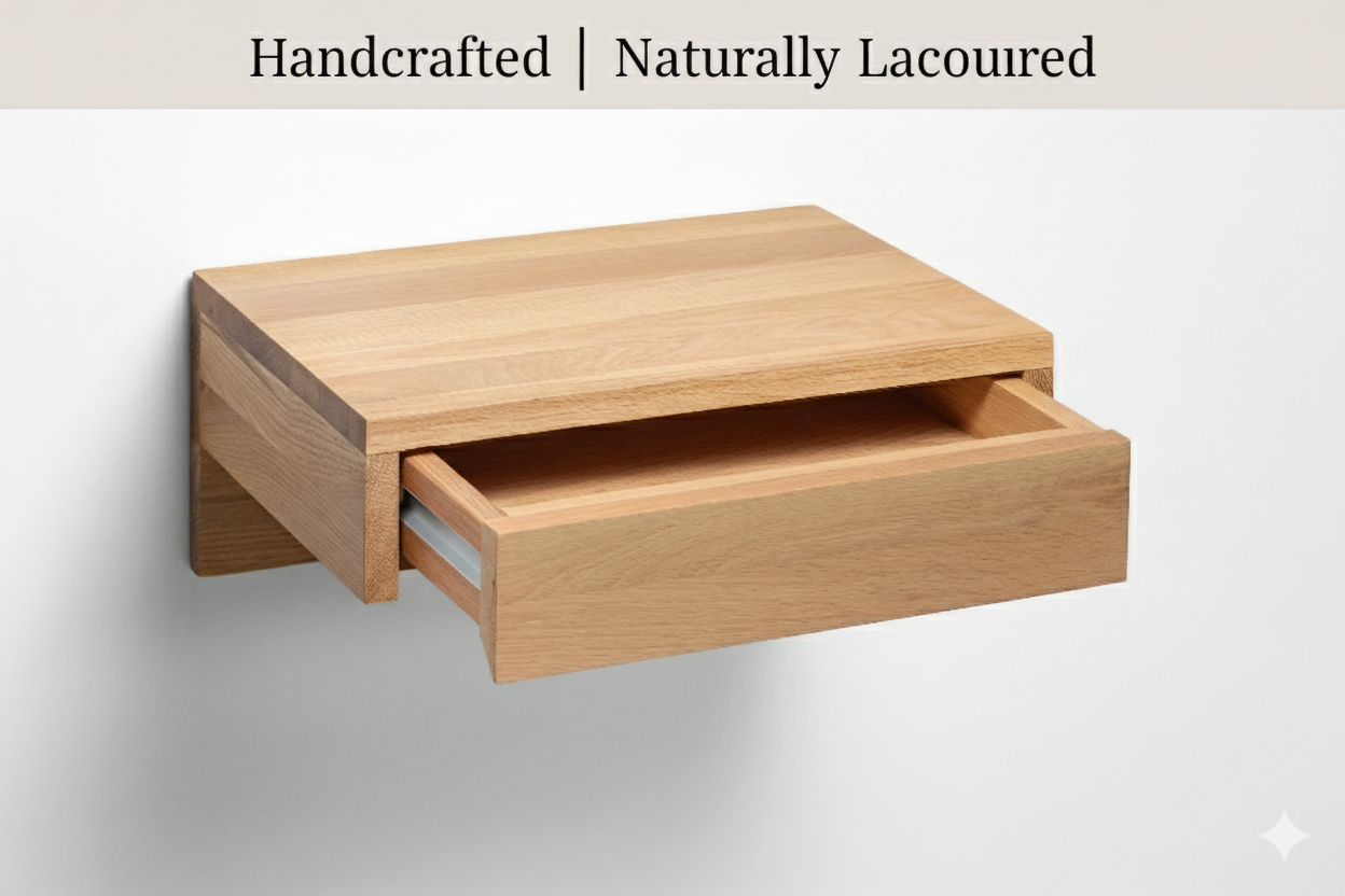Floating Nightstand Bo with Drawer – Solid American Oak