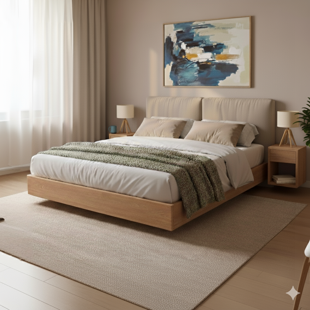 Hugo Floating Nightstand – Solid American Oak, Handmade Design