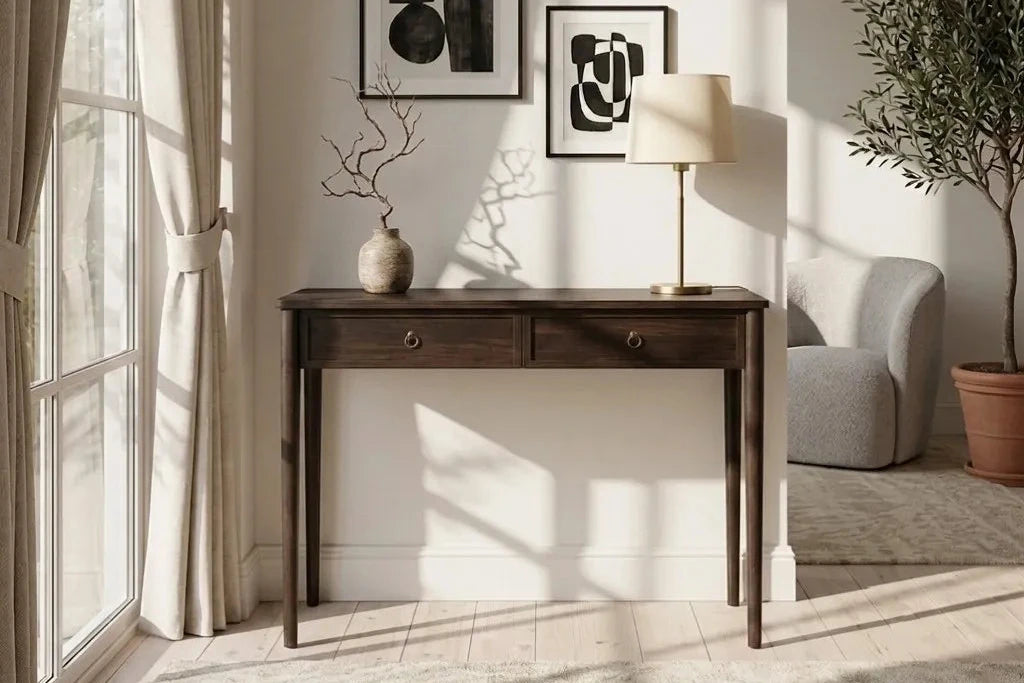 Rose Espresso Oak Console Table with Two Drawers