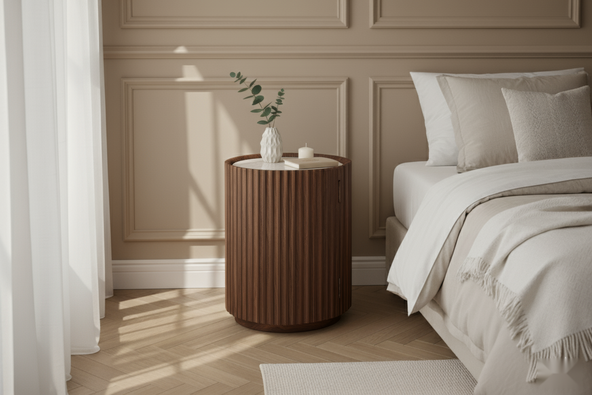Wooden Side Table / Nightstand Franz - Walnut Matte Lacquer Finish