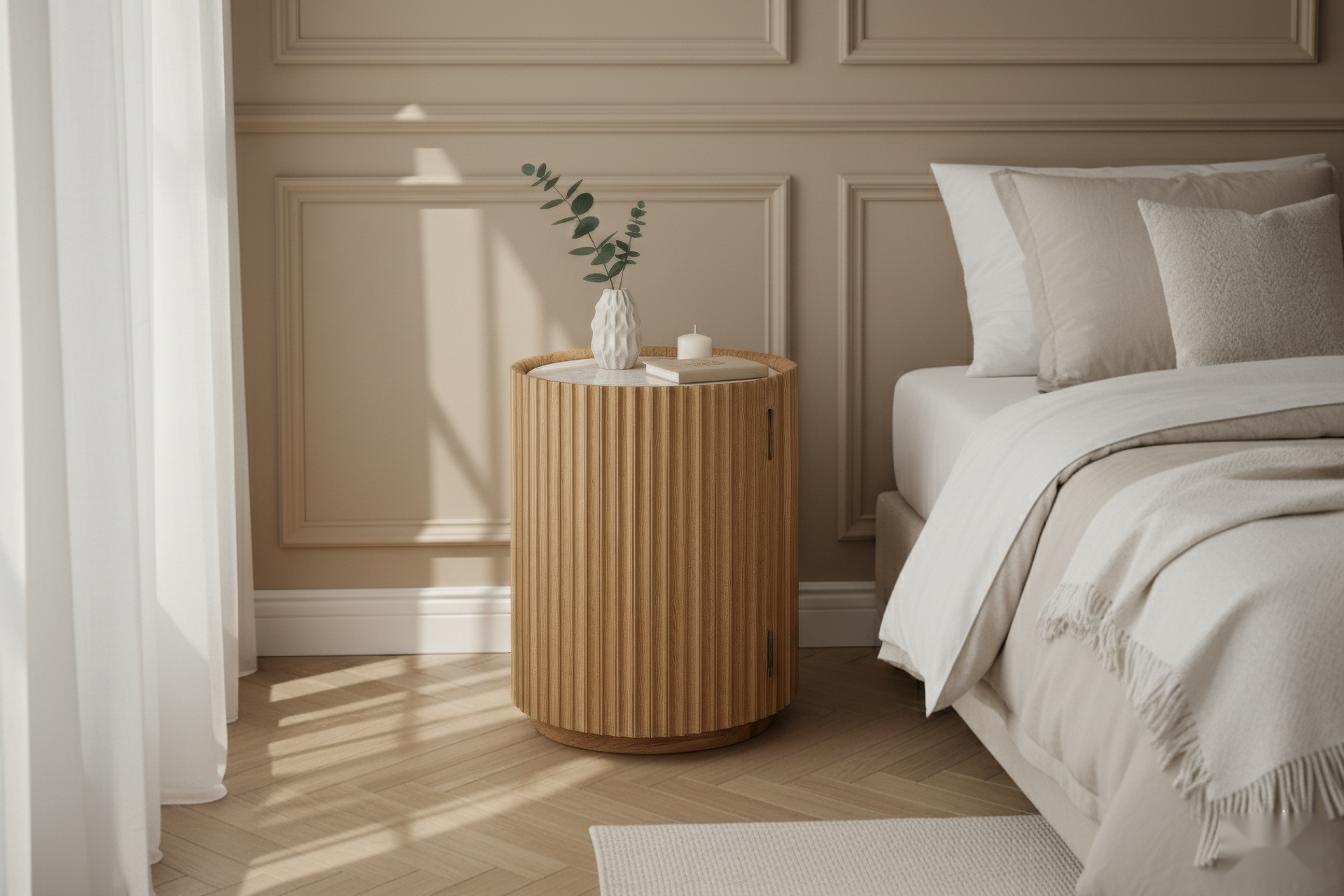 Wooden Side Table / Nightstand Franz - Natural Matte Lacquer Finish