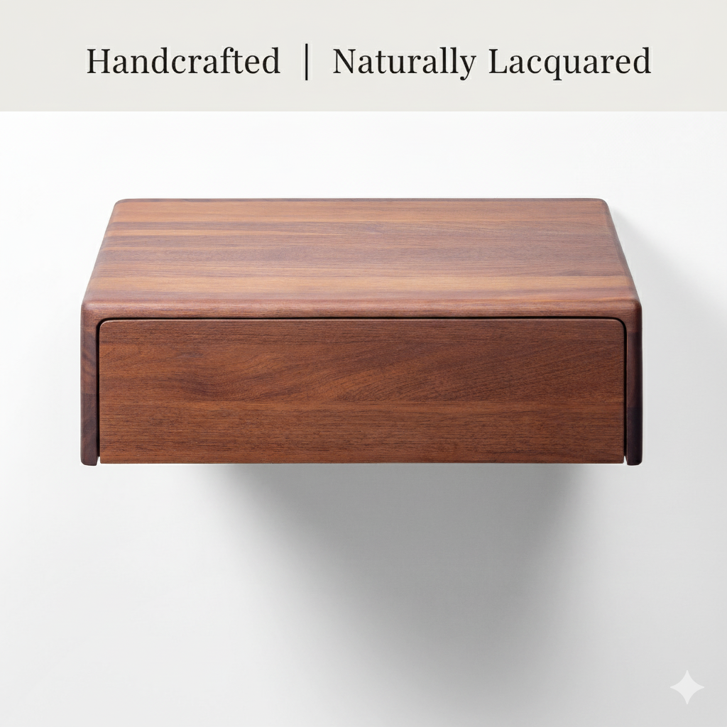 Wooden Nightstand Frank – Walnut Wood, Matte Lacquer Finish