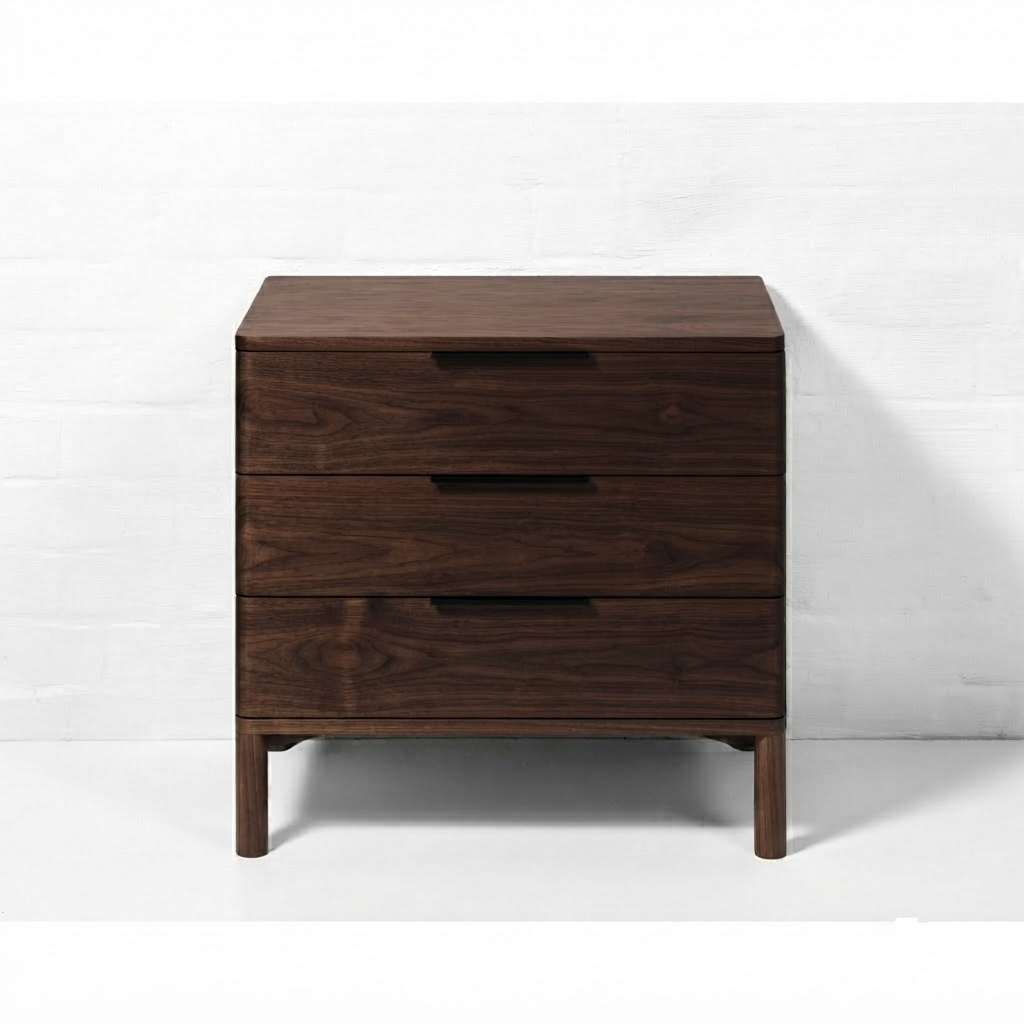 Front product shot - Harry 3-drawer dresser in solid walnut wood, front view on white background