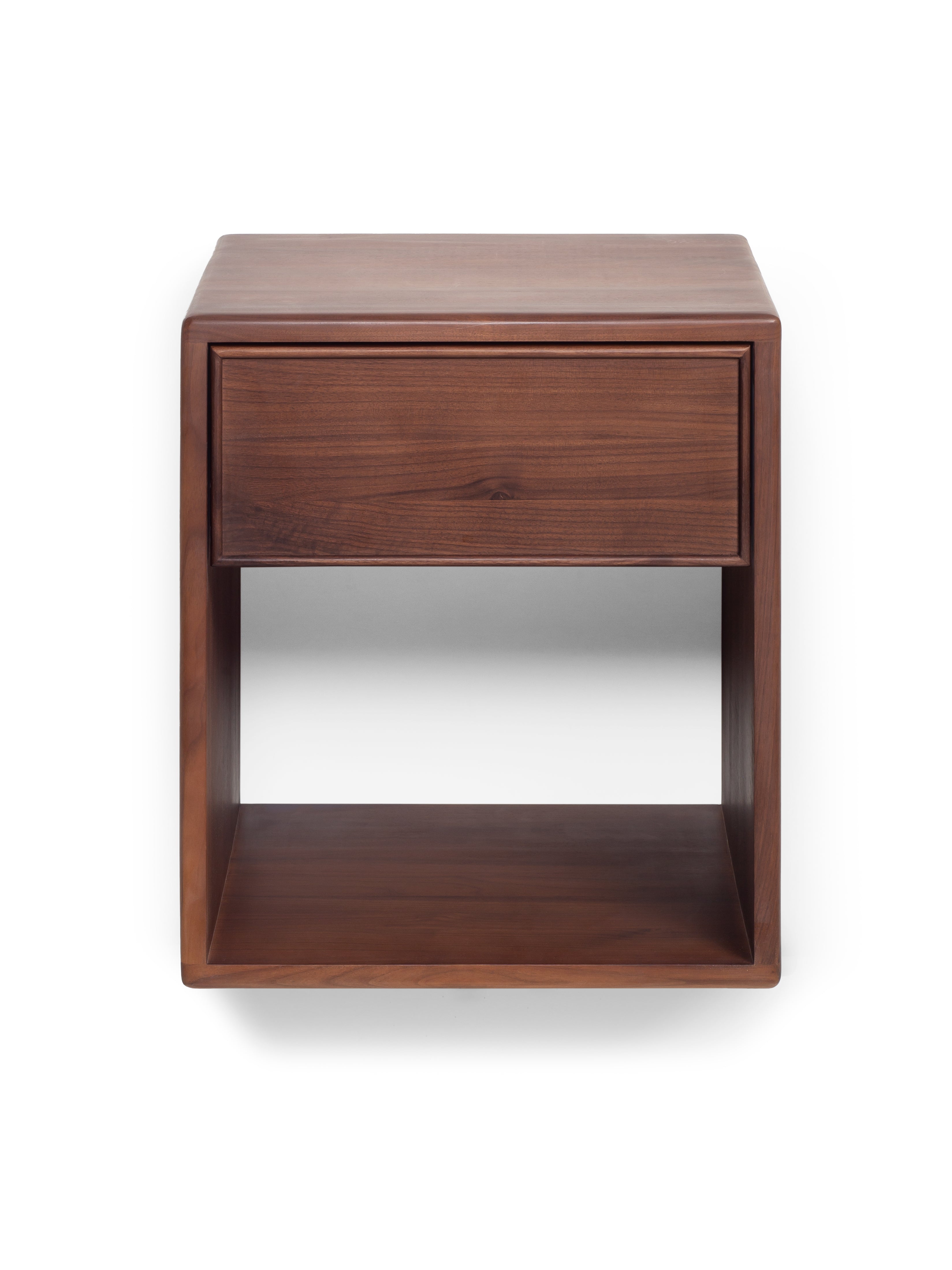 Wooden nightstand with a drawer on a white background
