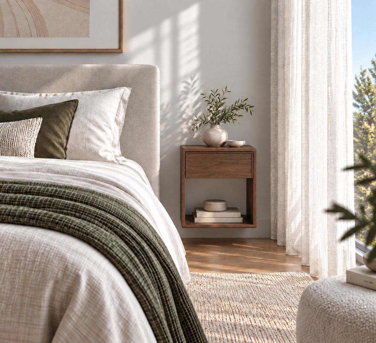 Helene Floating Bedside Table - Walnut Wood