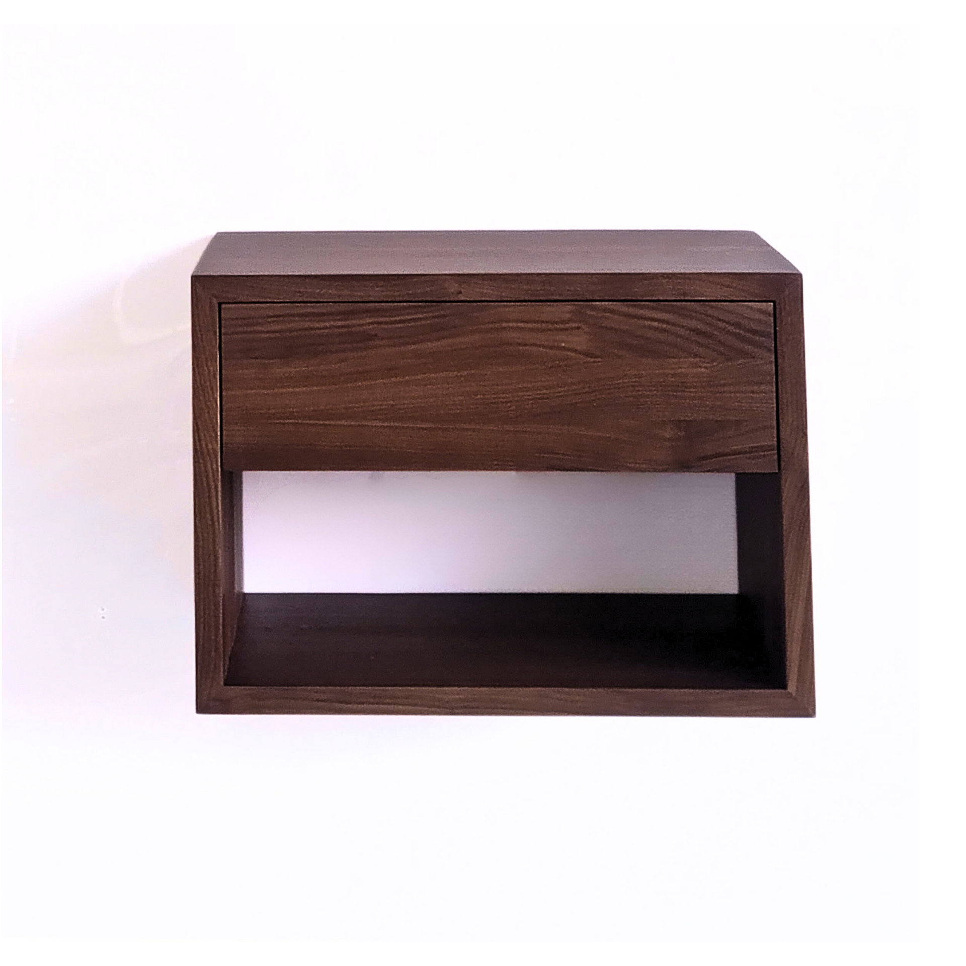 Floating Wide Nightstand Hugo With Drawer - Walnut Hardwood