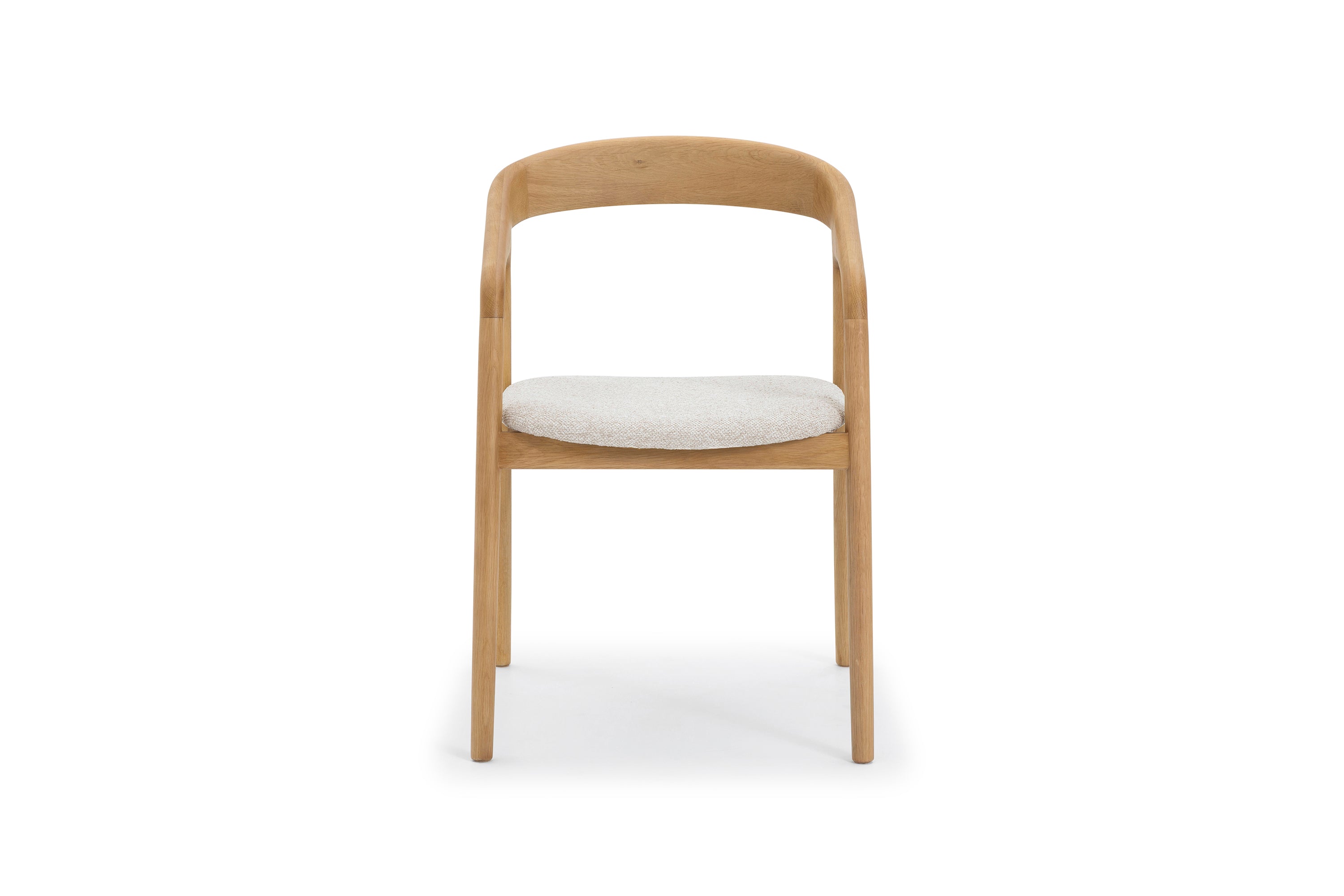 Elegant oak dining chair with soft cobble fabric upholstery and matte lacquer finish