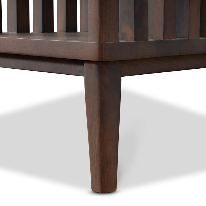 Jack Narrow Side Table/Nightstand – Handcrafted Solid Walnut close-up of tapered leg and slat detail, gallery position 1, JACKNIGHTSTAND_1.jpg